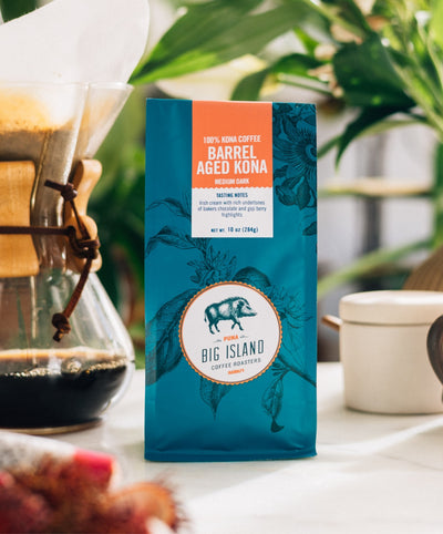 medium roast barrel aged kona coffee beans