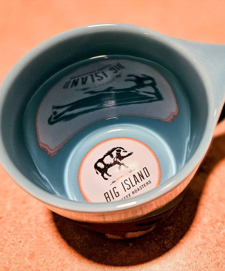 Volcano mug with Big Island Coffee Roaster logo inside mug