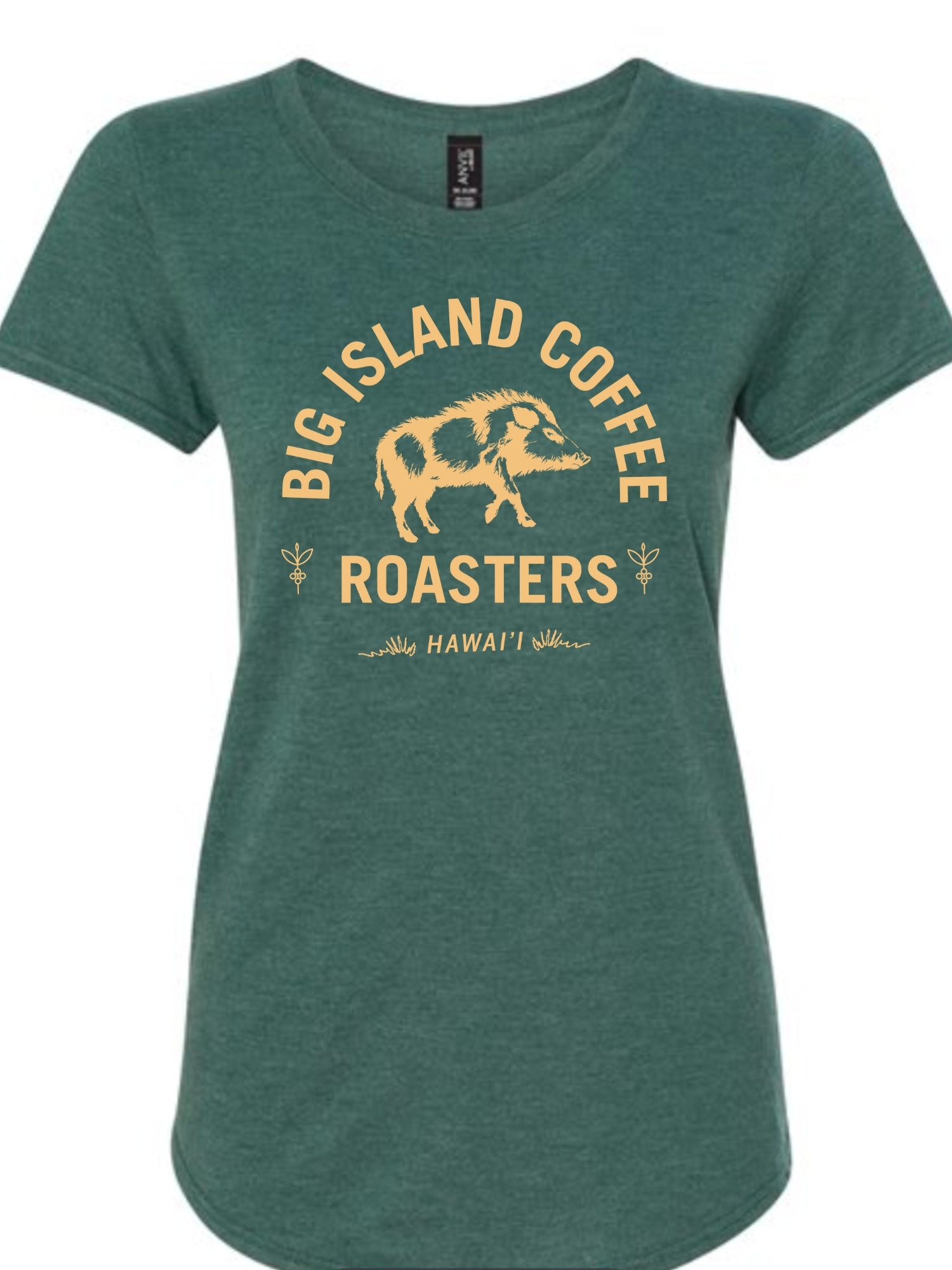 Hawai’i Island Green Shirt by Big Island Coffee Roasters _ Front of shirt with Big Island Coffee logo _Apparel & Goods